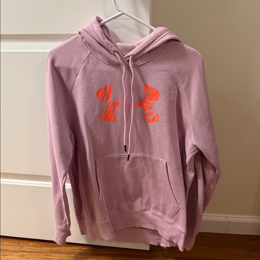 Under Armour Light Pink Hoodie with Vibrant Orange Logo